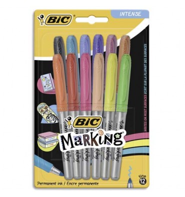 BIC Blister de 12 marqueurs permanents Marking® coloris assortis intense