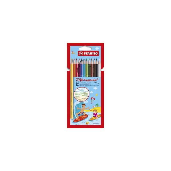 STABILO Pochette 12 crayons de couleur AQUACOLOR. Coloris assortis