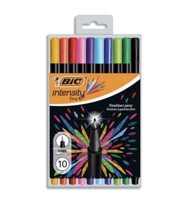 BIC Pack semi rigide de 10 stylos feutre Intensity pointe ultra fine 0,4mm. Coloris assortis
