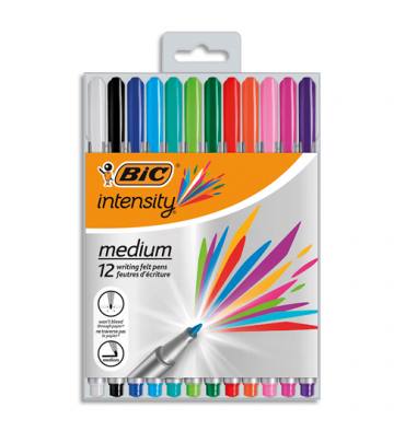 BIC Pochette de 12 stylos feutre Intensity pointe moyenne 1 mm. Coloris assortis
