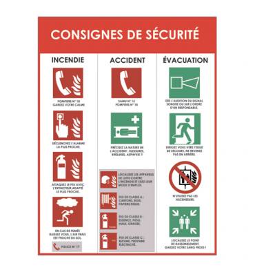 VISO Panneau "Consigne de sécurité" incendie accident évacuation, blanc rouge en PVC, L30 x H40 x P0,2 cm