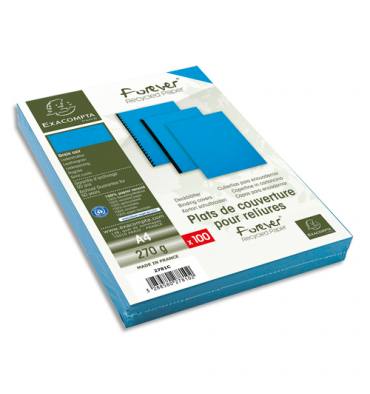 EXACOMPTA Paquet 100 plat de couverture A4 FOREVER, grain cuir 270g, coloris bleu