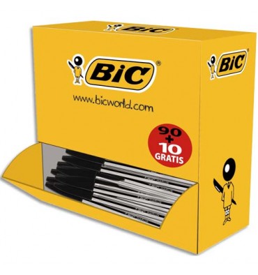 BIC Pack 90 stylos bille Cristal noir + 10 offerts. Pointe moyenne
