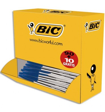 BIC Pack 90 stylos bille Cristal bleu + 10 offerts. Pointe moyenne