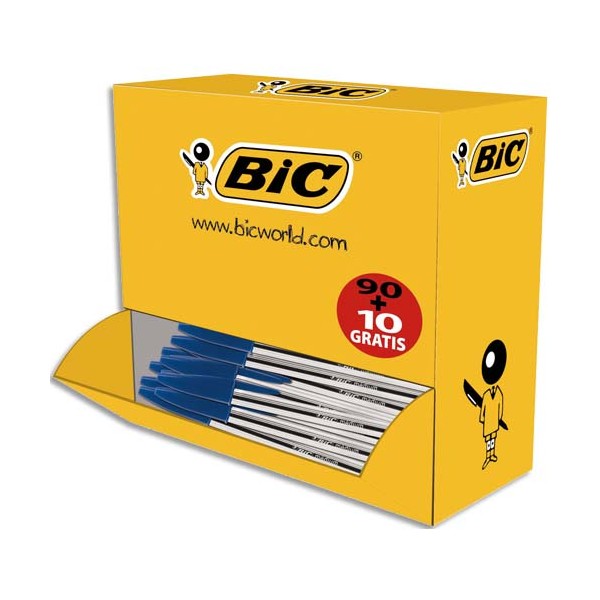 BIC Pack 90 stylos bille Cristal bleu + 10 offerts. Pointe moyenne