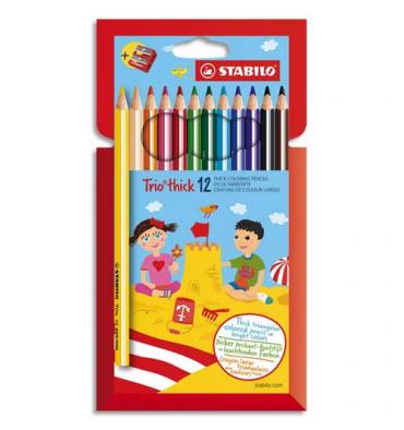 STABILO Pochette 12 crayons de couleur TRIO assortis. Corps triangulaire. Avec 1 taille-crayon.