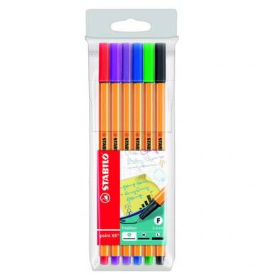 STABILO Pochette de 6 stylos feutres POINT 88, pointe fine 88/6, coloris assortis