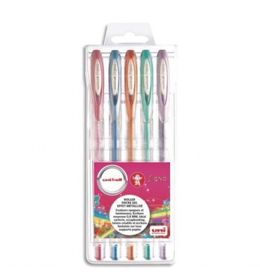 UNIBALL Pochette de 5 stylos bille à encre gel Platines, couleurs métallisées assorties