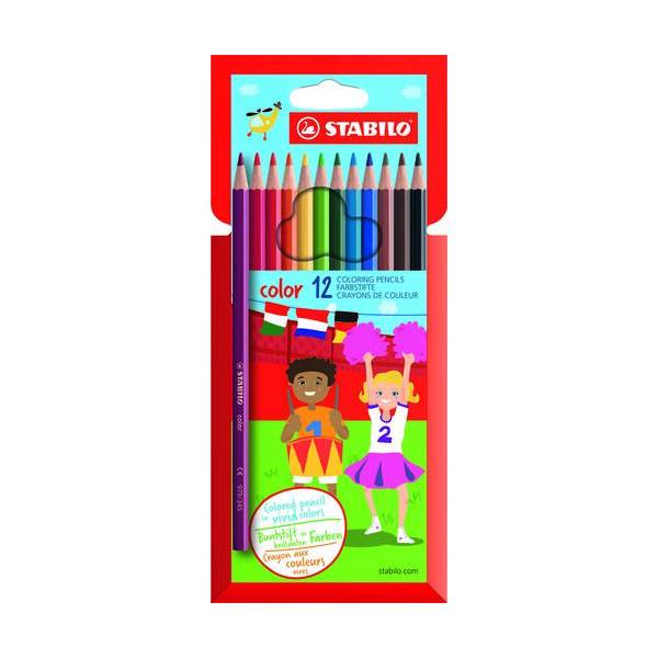 STABILO Pochette de 12 crayons de couleur COLOR. Corps hexagonal. Coloris assortis dont 2 fluo