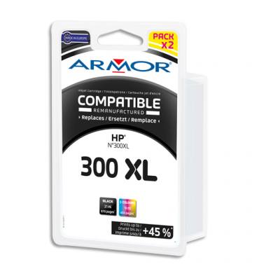 ARMOR Pack de 4 cartouches compatibles jet d'encre Noir + 3 Couleurs HP 300XL