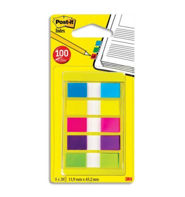POST-IT Set de 5 cartes de 20 index étroit neutre coloris assortis classiques 1,2 x 4,4 cm