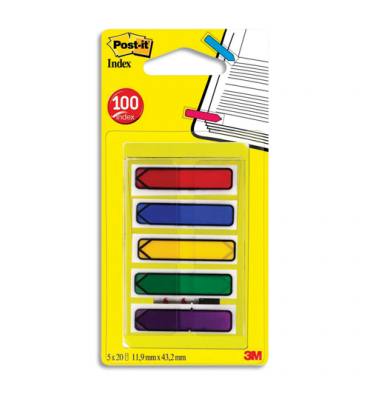 POST-IT Set de 5 cartes de 20 index étroit flèche coloris assortis classique 1,2 x 4,4 cm