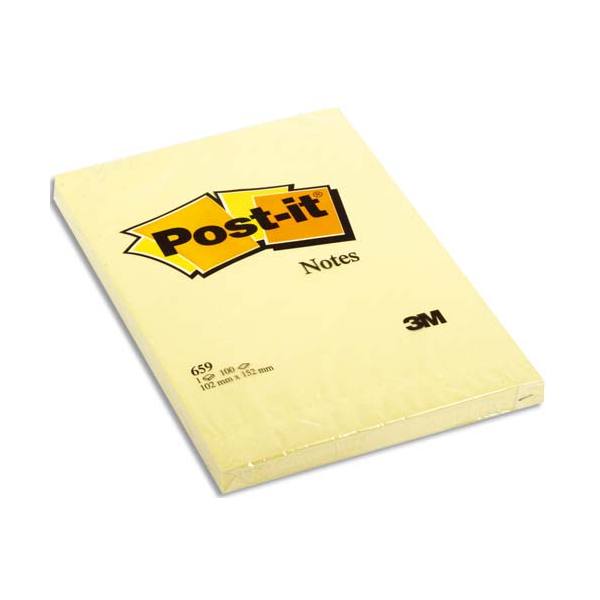 POST-IT Bloc repositionnable de 100 feuilles 10,2 x 15,2 cm jaune uni