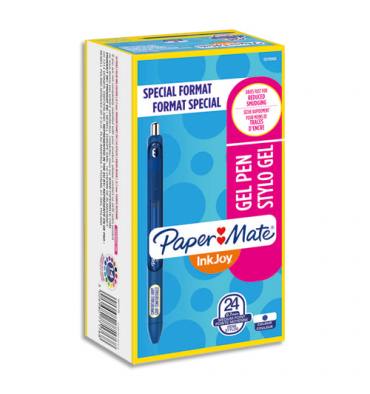 PAPERMATE Boîte de 20+4 stylos roller Inkjoy Gel rétracatable pointe moyenne 0.7 mm. Encre Bleue