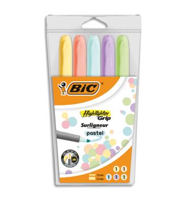 BIC Pochette de 5 surligneurs Highlighter Grip assortis pastel