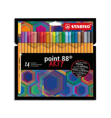 STABILO Etui carton 24 Stylos-feutres Point 88 ARTY, pointe fine grainée de  métal, tracé 0,4 mm, assortis