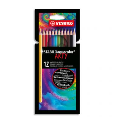 STABILO Etui carton 12 Crayons de couleur aquarellables Aquacolor ARTY, mine solide 2,8 mm, assortis