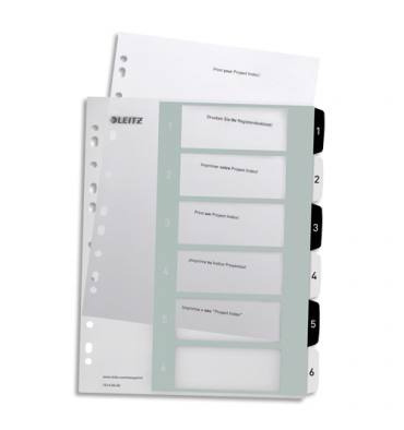 LEITZ Intercalaire numérique imprimable 6 touches, format A4+, Noir/Blanc