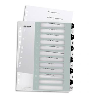 LEITZ Intercalaire numérique imprimable 12 touches, format A4+, Noir/Blanc