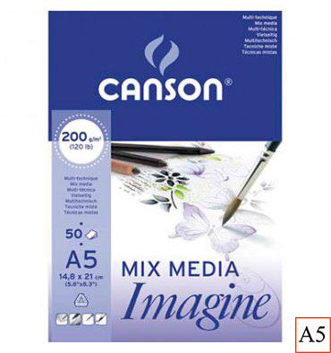 CANSON Bloc de 50 feuilles de papier dessin IMAGINE 200g A5 blanc 