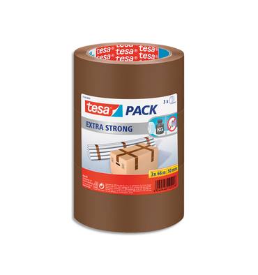 TESA Lot de 3 Adhésifs d'emballage Extra Strong en PVC, 52 microns - H50 mm x L66 mètres Havane