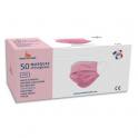 Boîte de 50 masques chirurgicaux jetables 3 plis type IIR. Fabriqué en France. Coloris rose