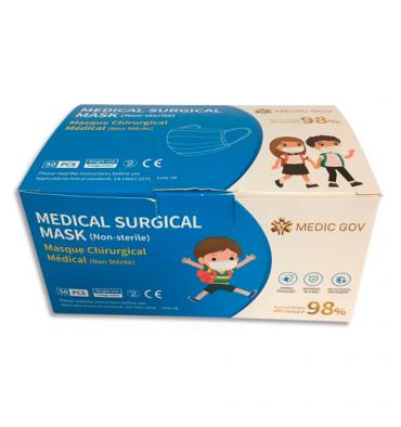 Boîte de 50 masques chirurgicaux jetables 3 plis pour enfants, type IIR, CE EN14683 2019