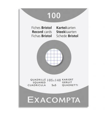 EXACOMPTA Etui de 100 fiches bristol non perforées 105x148mm (A6) quadrillées 5x5 Blanc
