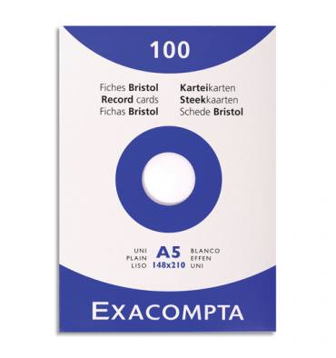 EXACOMPTA Etui de 100 fiches bristol non perforées 148x210mm (A5) unies Blanc