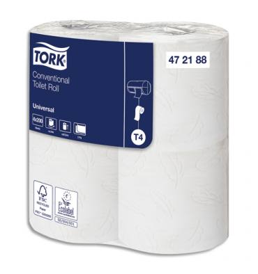 TORK Colis de 12 paquets de 4 rouleaux Papier toilette traditionnel Universal Blanc 2 plis 200 feuilles