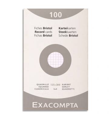 EXACOMPTA Etui de 100 fiches bristol non perforées 125X200mm quadrillées 5x5 Blanc