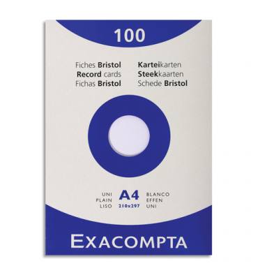 EXACOMPTA Etui de 100 fiches bristol non perforées 210x297mm (A4) unies Blanc