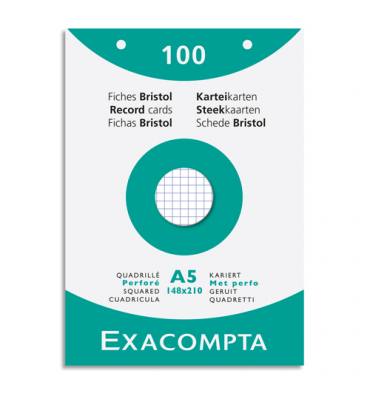 EXACOMPTA Etui de 100 fiches bristol perforées 148x210mm (A5) 5x5 Blanc