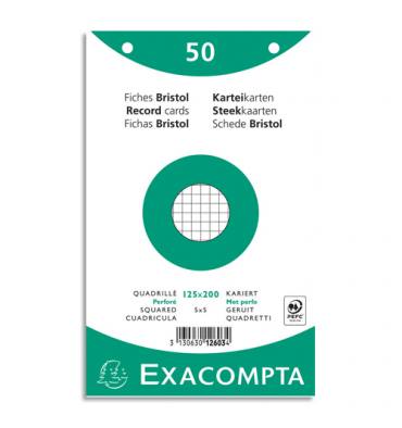 EXACOMPTA Sachet de 50 fiches bristol (sous-film) perforées 125X200mm quadrillées 5x5 Blanc
