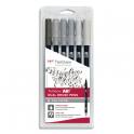 TOMBOW Set 6 ABT Dual Brush Pen, feutre avec pointe fine et pointe pinceau, à base d'eau, couleur gris.