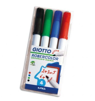 GIOTTO Pochette de 4 feutres effaçable à sec pointe ogive large 4 mm bleu, noir, rouge, vert