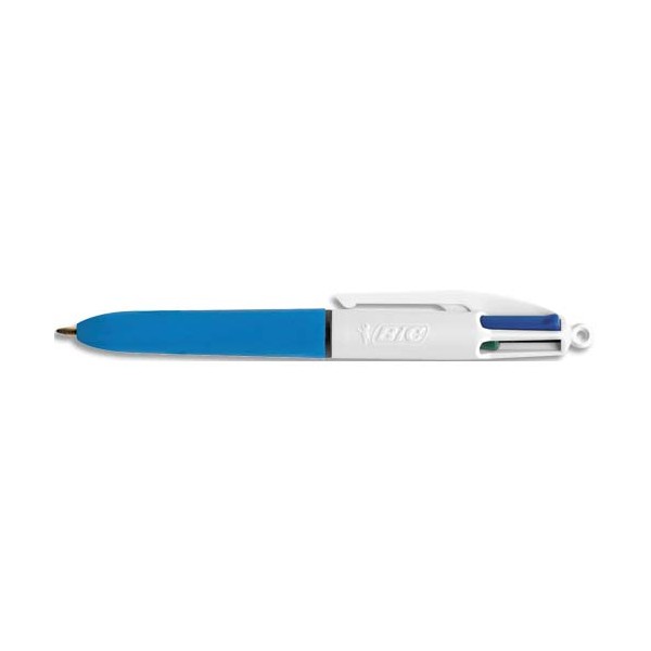 BIC Mini stylo à bille 4 COULEURS pointe moyenne rétractable et corps bleu