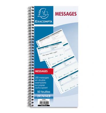 EXACOMPTA Carnet spiralé 29,7X14,8cm 200 messages téléphones (4 par page). 50 feuilles autocopiantes duplis
