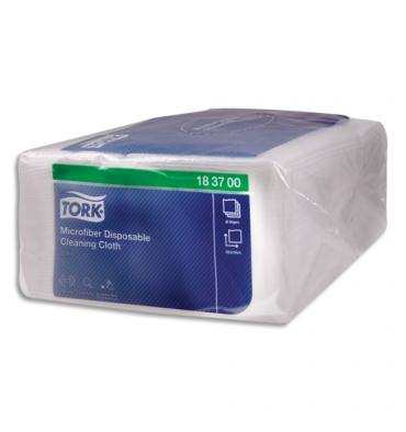 TORK Paquet de 40 chiffons de nettoyage Microfibre à usage unique. Couleur: Blanc imprimé bleu