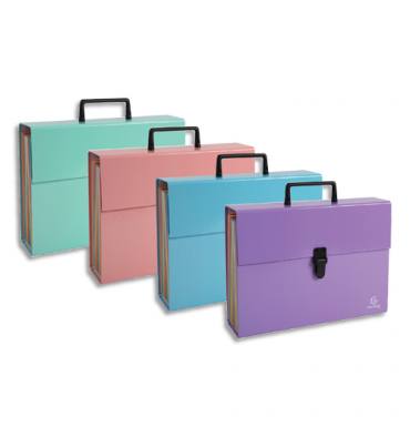 EXACOMPTA Trieur valise AQUAREL 18 compartiments en carton papier avec poignée.Coloris assortis pastel