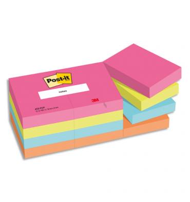 POST-IT® Notes Post-it Poptimistic 38 x 51 mm. 12 blocs de 100 feuilles. Ass : rose, vert, bleu, orange.