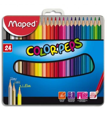 MAPED Boîte métallique de 24 crayons de couleur assortis
