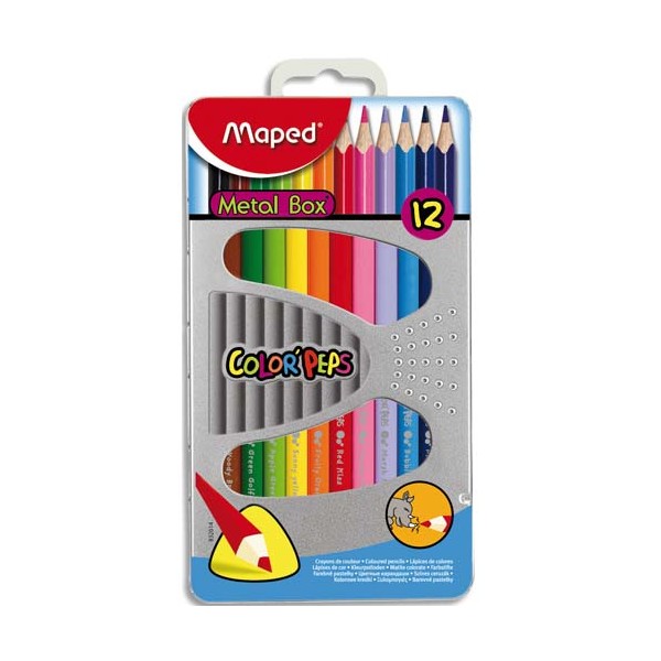 MAPED Boîte métallique de 12 crayons de couleur assortis