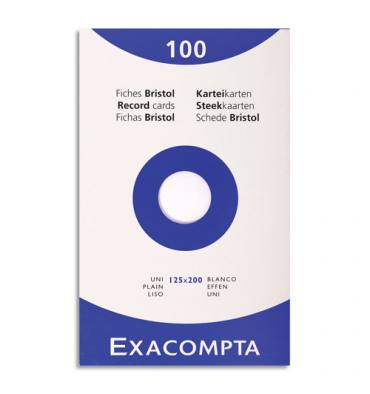 EXACOMPTA Etui de 100 fiches bristol non perforées 125x200mm unies Blanc