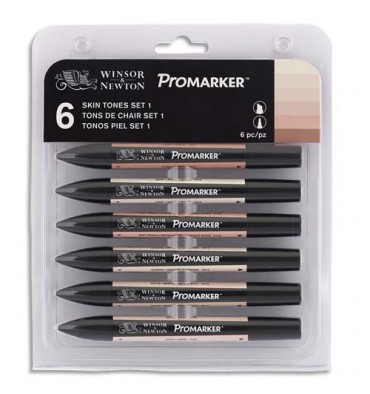 WINSOR & NEWTON 6 marqueurs double pointe PROMARKER. Tons chair 1