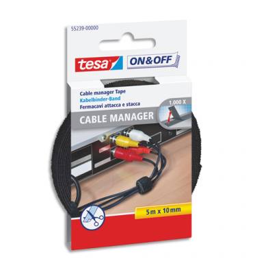 TESA Cable MANAGER Universal bande auto-agrippante 5mx1cm. Attacher/Regrouper/Organiser. Coloris noir