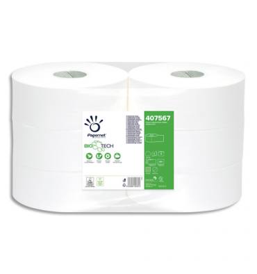 PAPERNET Colis de 6 rouleaux de Papier toilette Blanc pure cellulose 2 plis maxi jumbo BIOTECH 300m