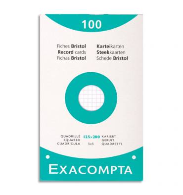 EXACOMPTA Etui de 100 fiches bristol perforées 125x200mm quadrillées 5x5 Blanc