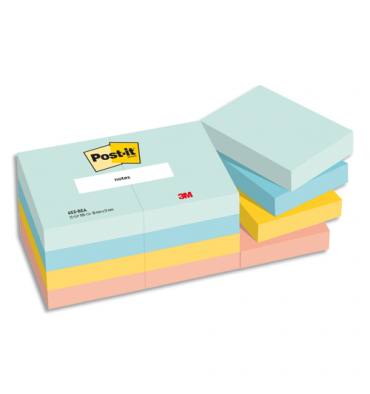 POST-IT® Notes Beachside 38 x 51 mm. Lot de 12 blocs, 100 F. Ass : vert, bleu, jaune, orange, rose.