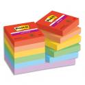 POST-IT Notes Super Sticky Playful 47.6x47.6 mm. 12 blocs, 90F. Ass : rouge/orange/jaune/vert/bleu/vio.